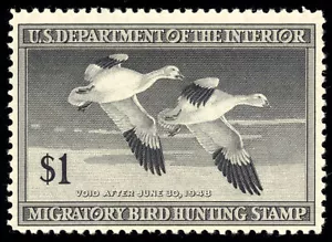 US RW14 $1 Hunting Permit Stamp 1947 Snow Geese F-VF NH - Picture 1 of 2