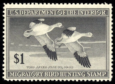 US RW14 $1 Hunting Permit Stamp 1947 Snow Geese F-VF NH - Image 1 of 2