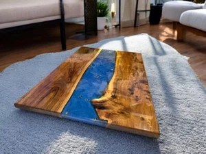 36"x24" Blue Wave Epoxy Resin Center Dining Table Acacia Wooden Live Edge Decor - Picture 1 of 8