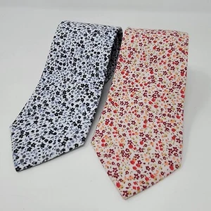 ZENIO Slim Floral Ties - Solid Pink and Blue Coral Neckties - 100% Cotton New - Picture 1 of 10