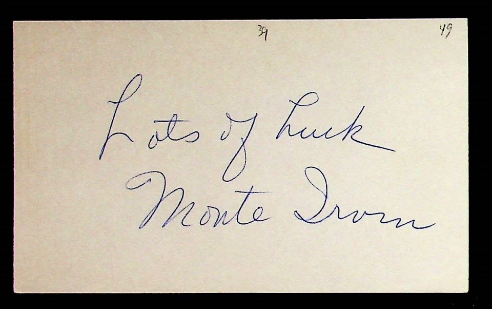 Negro League Baseball Player Monte Irvin Original Autograph On Index Card - Image 1 of 1