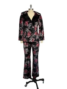 Vtg Dolce & Gabbana Black Floral Velvet Jacket Pant Suit M - Picture 1 of 15
