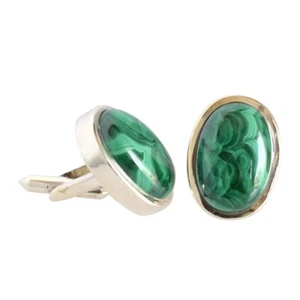 Natural Gemstone Malachite Oval Cufflinks Silver Jewelry Men's Gift Accessories - Picture 1 of 5