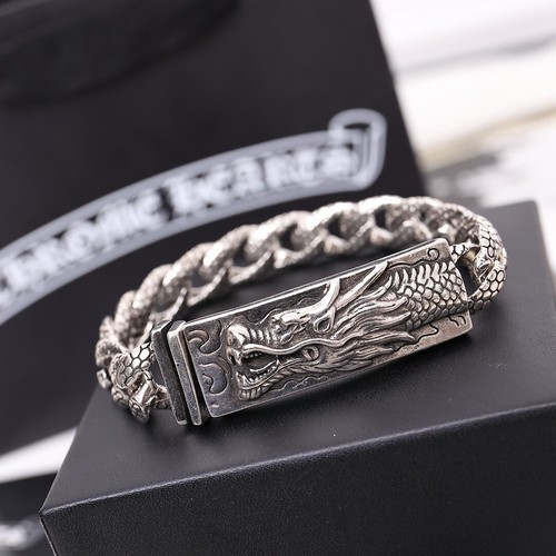 CHROME HEARTS Bracciale uomo croce cuori cromati testa di drago vintage S925 argento
