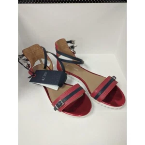 ARMANI JEANS V5590 SANDALI SCARPE BASSE DONNA ROSSO CON STRISCIA BLU