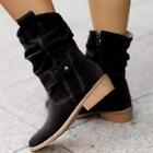 Ladies Women Faux Suede Ankle Boots Casual Slouch Flat Boots Zip Shoes Sz