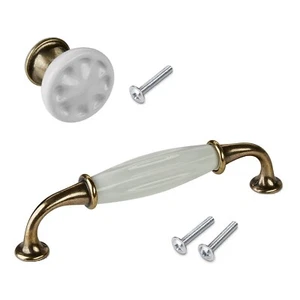 Möbelgriffe Porzellangriffe weiß Messing Möbelgriff Porzellangriff Griff Griffe - Bild 1 von 3