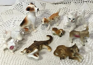 9 Japan Miniature Bone China Figurines - DOGS CAT POODLES ALLIGATOR LION DONKEY - Picture 1 of 5