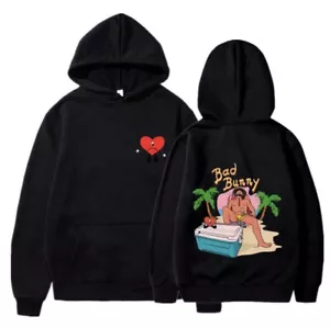 New Bad Bunny Men's/Women's Printed Street Pullover Hoodies Black Size X-Large - Picture 1 of 2