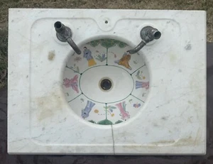 Sherle Wagner Green Chinoiserie Undermount Sink with Faucet Set & Marble Counter - Picture 1 of 24