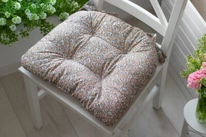 U-Shaped Chair Cushion with Ties — Warm Beige Ditsy Floral - Picture 1 of 5