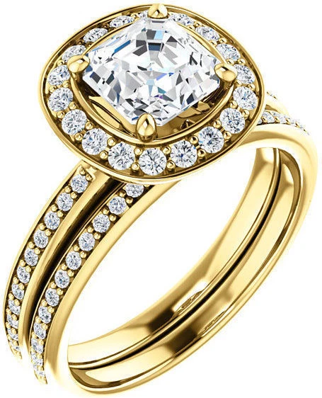1.32 ct total Asscher & Round Diamond Halo Engagement 14k Yellow Gold Halo Ring - Image 1 of 1