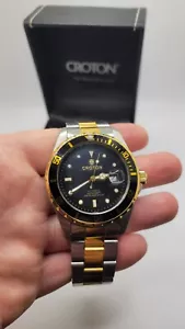 CROTON AUTOMATIC DIVE WATCH STAINLESS STEEL AND GOLD TWO TONE Box an Papers - Picture 1 of 11