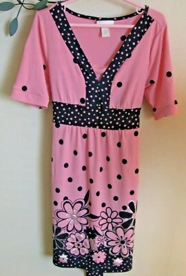 Limited too Youth Girls size 8 Polka Dot Dress pink with blue flower Tie Back - Image 1 of 4
