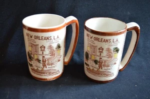 Paar Vintage 50er 60er New Orleans City Sites Keramik Kaffeetasse Becher Bourbon St - Bild 1 von 4