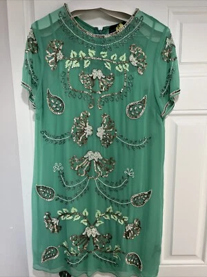 Needle & Thread Sequin Embellished Mini Dress Green Gold Size 12 Party - Image 1 of 4