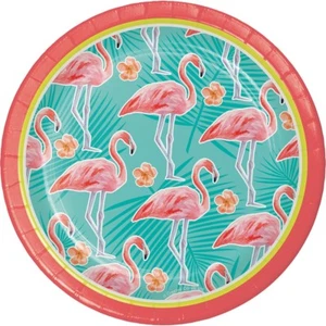 Island Oasis 8 Ct 7" Dessert Paper Plates Summer Luau Pool Party Flamingo - Picture 1 of 1