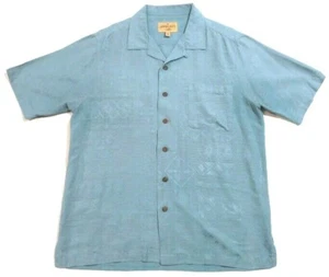 Havana Jack’s Cafe Mens Large Aqua Floral Textured 100% Silk Hawaiian Camp Shirt - Picture 1 of 7