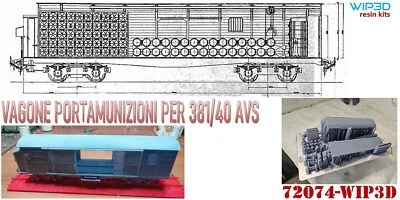 Vagone Porta Munizioni per Cannone Ferroviario Scala 1/72 –72074 WIP3D Resin KIT - Immagine 1 di 2