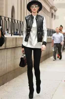 Women Stylish Waist Coat Vest Coat Black Biker Western Leather Lambskin Fancy - Image 1 of 4