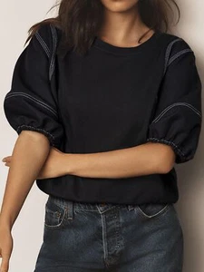 Women's Blouse - Contrast Stitches Detail Half Sleeve Blouse - Picture 1 of 8