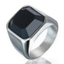 14*14mm Black Agate Wedding Party Band Men's Stainless Steel Gift Ring Size 7-13