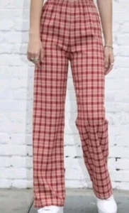 Brandy ❤️ Melville Red Plaid Straight Leg Stretch High Rise Pants Women 24 x 29 - Picture 1 of 9