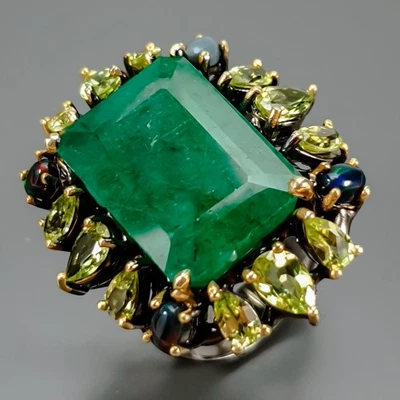 Joyería 24 ct+ Anillo Berilo Verde Natural Plata de Ley 925 Talla 8/R439742 Foto 1 de 4