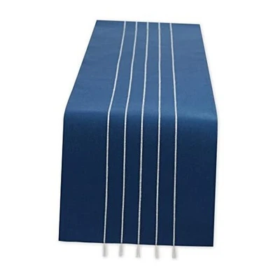 Tassel Stripe Tabletop Collection Table Runner, 14x108" Navy & Off-white - Image 1 of 4