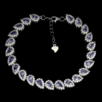 Pulsera de plata de ley 925 pera tanzanita 5x3 mm piedras preciosas naturales joyería 7 Foto 1 de 4