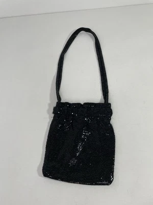 Vintage Black Mesh Shoulder Bag Purse Mechanichal Closure Shimmer 80's Style - Image 1 of 4