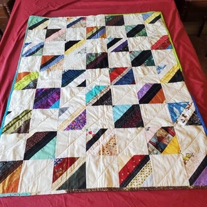 Block Square Quilt bunt hausgemacht 54x42" klein Patchwork Quilt  - Bild 1 von 5