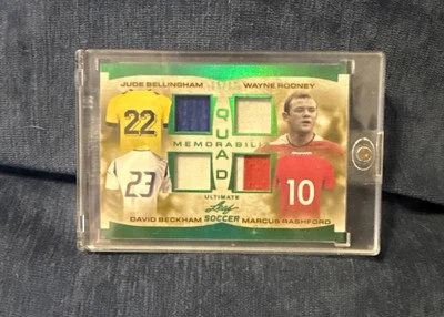 2023 Leaf Ultimate Bellingham Rooney Beckham Rashford Emerald Quad GU Jersey /10 - Image 1 of 2