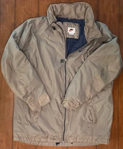 Vintage Nike Air Jacket Mens L Army Green Coat Y2K Winter Parka Hidden Hood - Picture 1 of 24