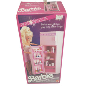 Vintage 1990 Mattel Barbie Rose Paillettes Réfrigérateur Congélateur #4776 Boîte