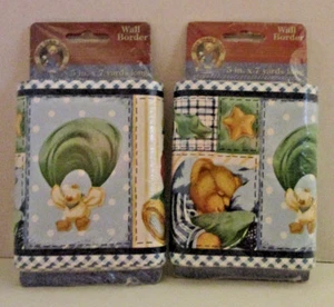 2 Blue Jean Teddies Wallpaper Border 5 inches tall 42 feet Blue Green Yellow - Picture 1 of 6