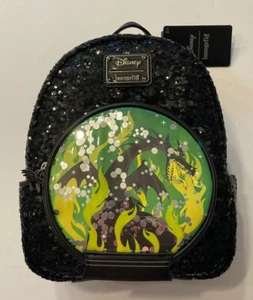 Mini Mochila Loungefly Disney Villains Maléfica Dragón Lentejuelas Globo de Nieve Nueva con Etiquetas - Imagen 1 de 5