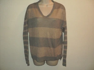 Pure Amici Size Small (Oversized) Pullover Gray & Tan 100% Linen Long Sleeves - Picture 1 of 7