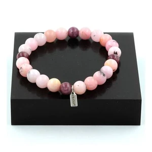 Bracelet Perles Opale Rose + Lépidolite 8 mm. Fabriqué en France. - Imagen 1 de 6