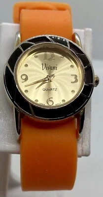 ACCUTIME VIVANI Ladies/teens Watch New Battery Bright Orange Silicone Gold Dial - Image 1 of 4
