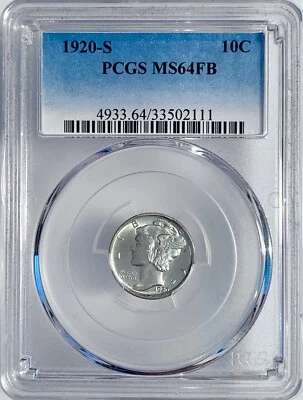 1920 S Mercury Dime 10C PCGS MS 64 FB - Image 1 of 2