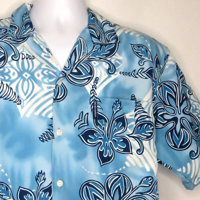 Local Motion Lg Shirt 45" Aloha Hawaiian Blue Floral SS Matched Pocket Polyester - Image 1 of 4
