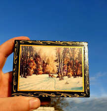 Vintage Hanging Box made of Wood painted with varnish, Snow Trees Nature