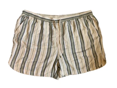 Pull On Short Size 3X Linen Blend Striped Elastic Waist Drawstrings Women's - Image 1 of 3