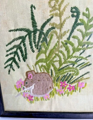 Finished Needlecraft Crewel Stitchery Mouse for All Seasons Spring #0727 1978 - Image 1 of 4