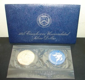 1974 Eisenhower Uncirculated Silver Dollar Coin Blue Pack 40% Silver NM Envelope - Bild 1 von 3