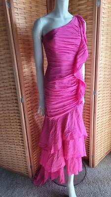 Vestido JILL STUART rosa quente de seda em camadas tamanho 6 um ombro sem mangas assimétrico - Imagem 1 de 4