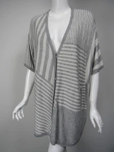 SPLENDID Gray Tonal Stripe Soft Knit V-Neck Button Front Poncho Sweater sz M - Picture 1 of 3