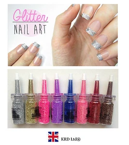 FINE GLITTER CRYSTALS Nail Art Decor Beads Dust Manicure BOTTLES + TIP Gift B3 - Picture 1 of 23