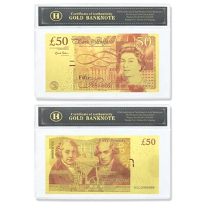 Banconota Elisabetta II £ 50 lamina d'oro con set carte regali natalizi da collezione - Foto 1 di 8